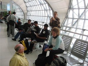 Jim tests his camera while Rosie visits with Gary