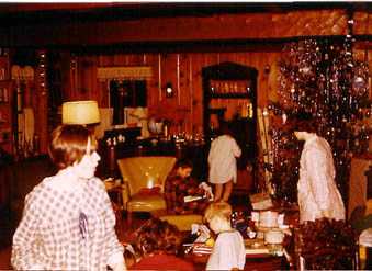 Christmas in the living room. You can see a hand-hewn beam in the ceiling
